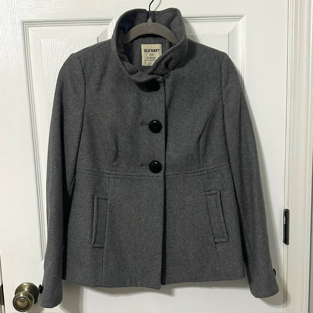 Old Navy Grey Wool Pea Coat, Hip Length, Fully Lined